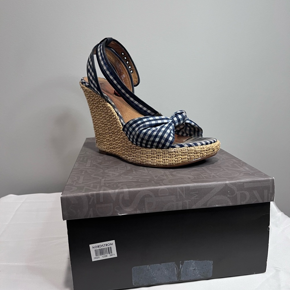 Nordstrom Blue Gingham Wedge Sandals
